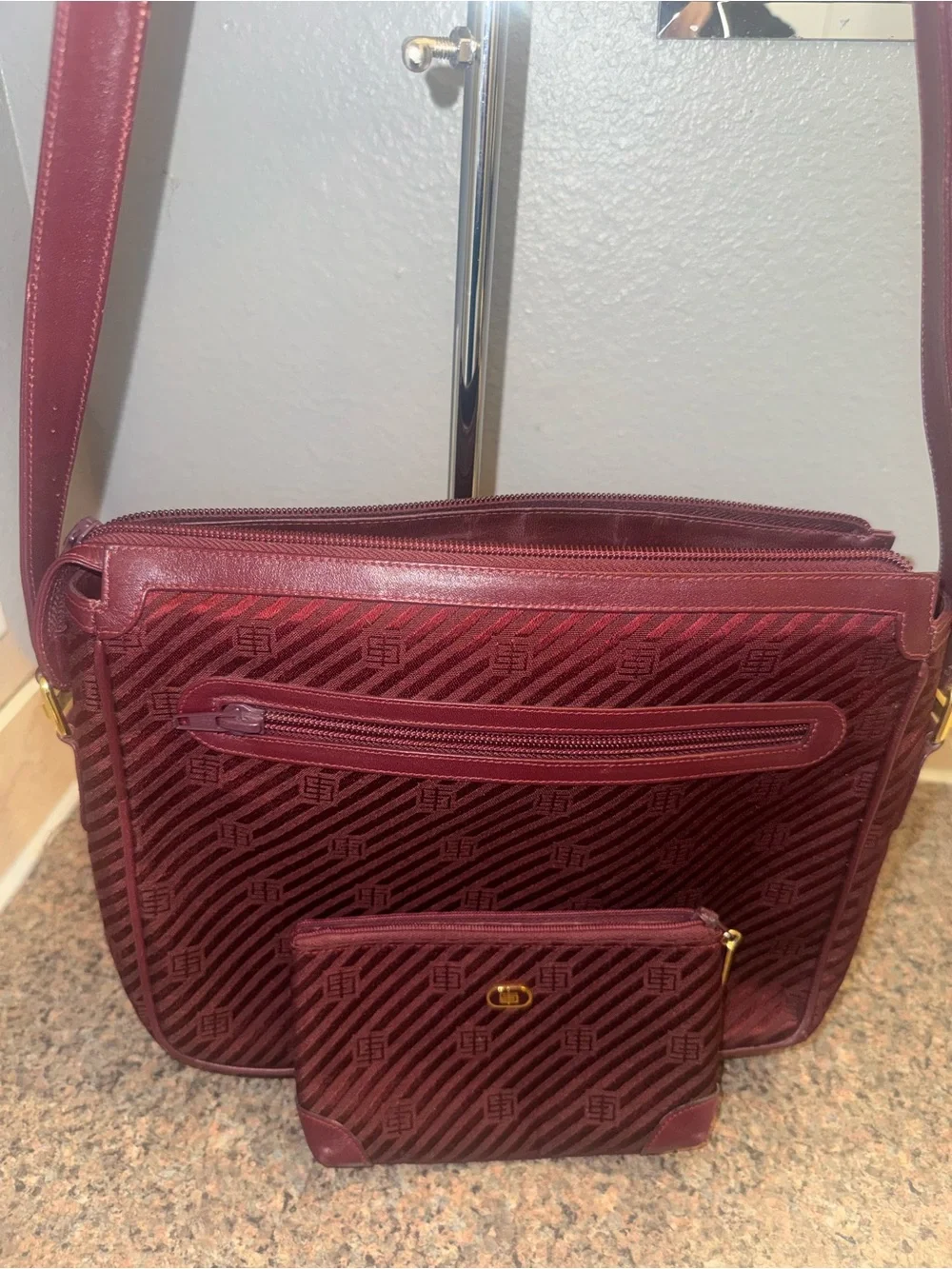 Emilio Pucci Wine Burgundy Shoulder Bag with Matching Pouch set